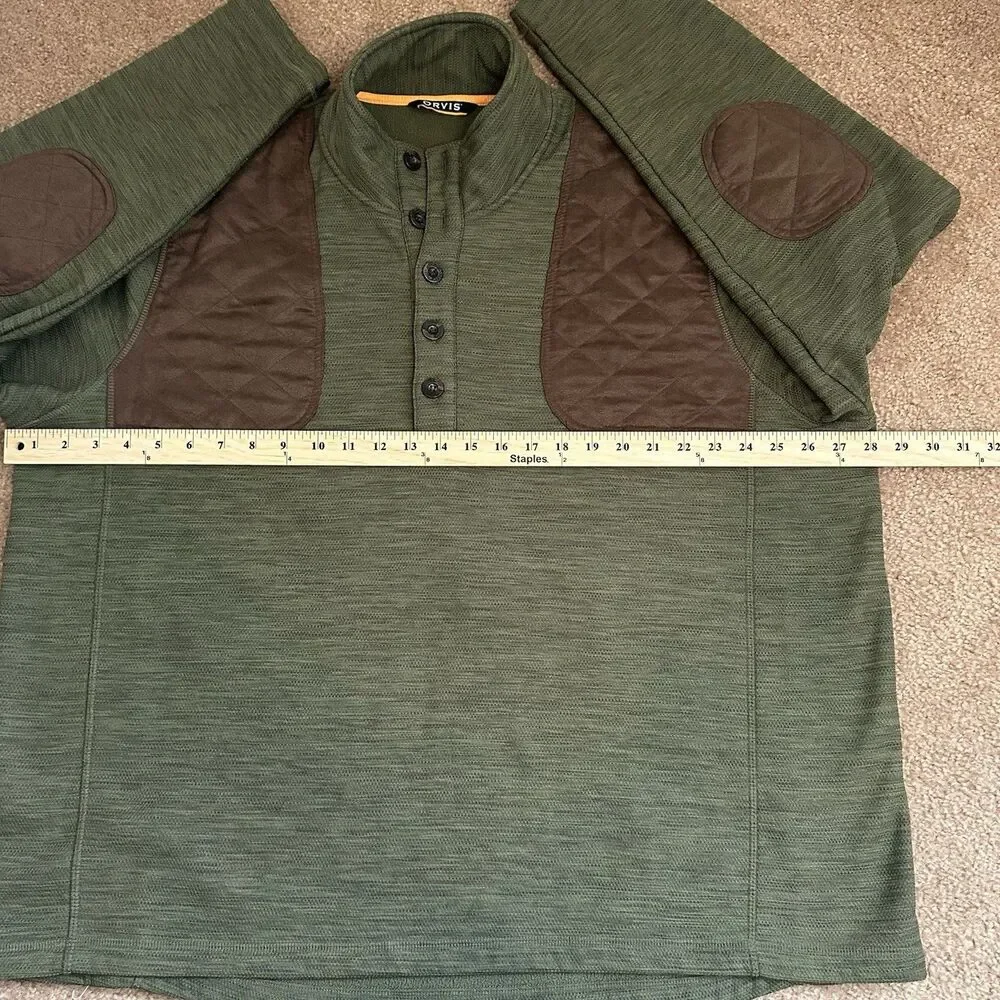 Orvis Sharptail Quarter Button Elbow Shoulder Patch Fleece Sweater Gray Size XXL